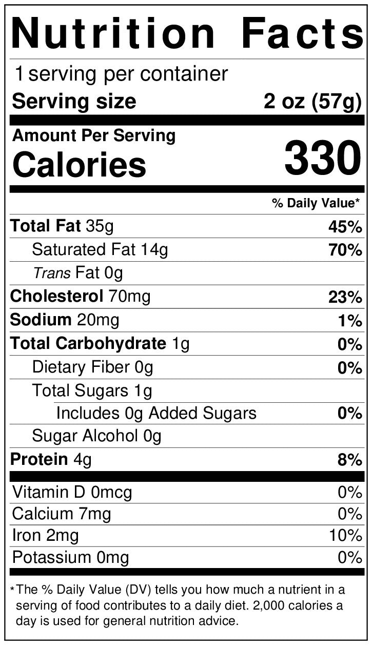 NUTRITIONAL LABEL FOR SLICED FOIE GRAS