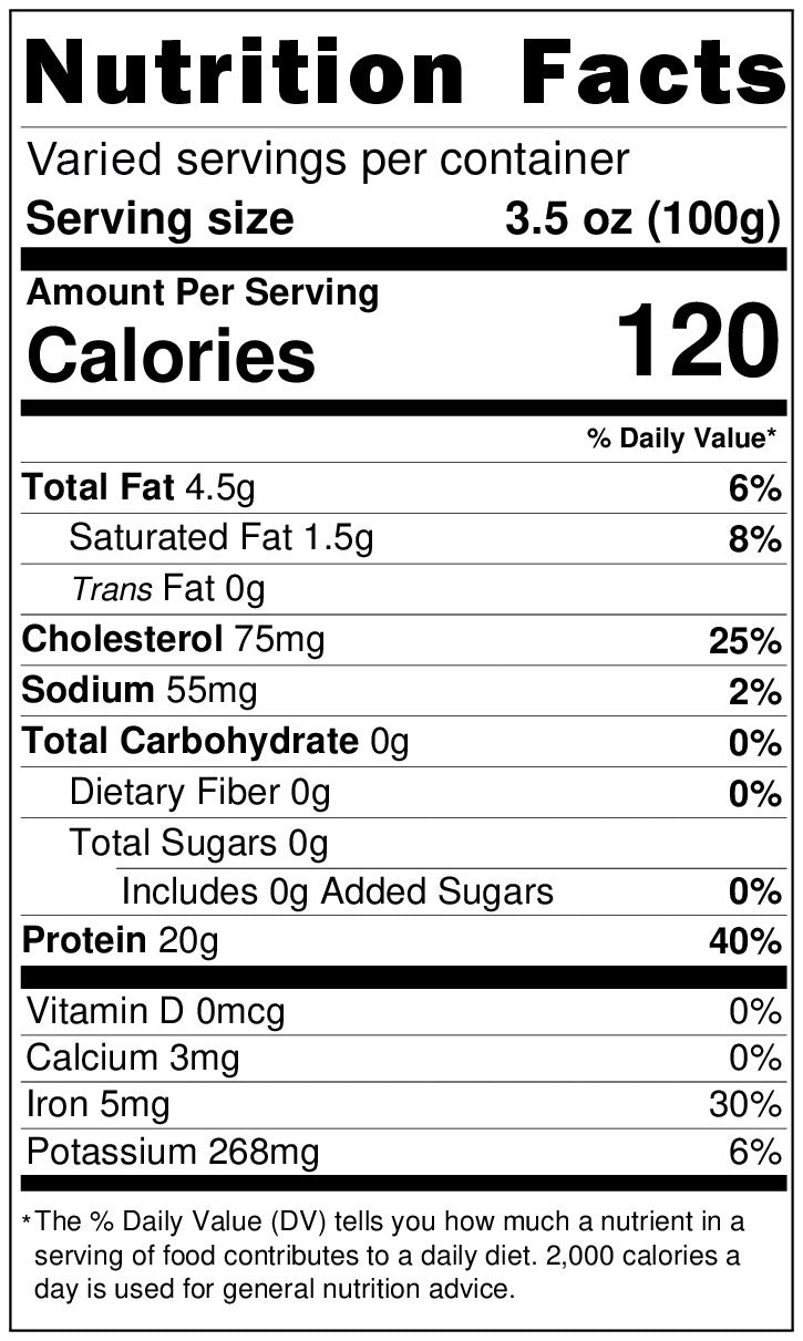 NUTRITIONAL LABEL FOR ORVIA DUCK BREAST