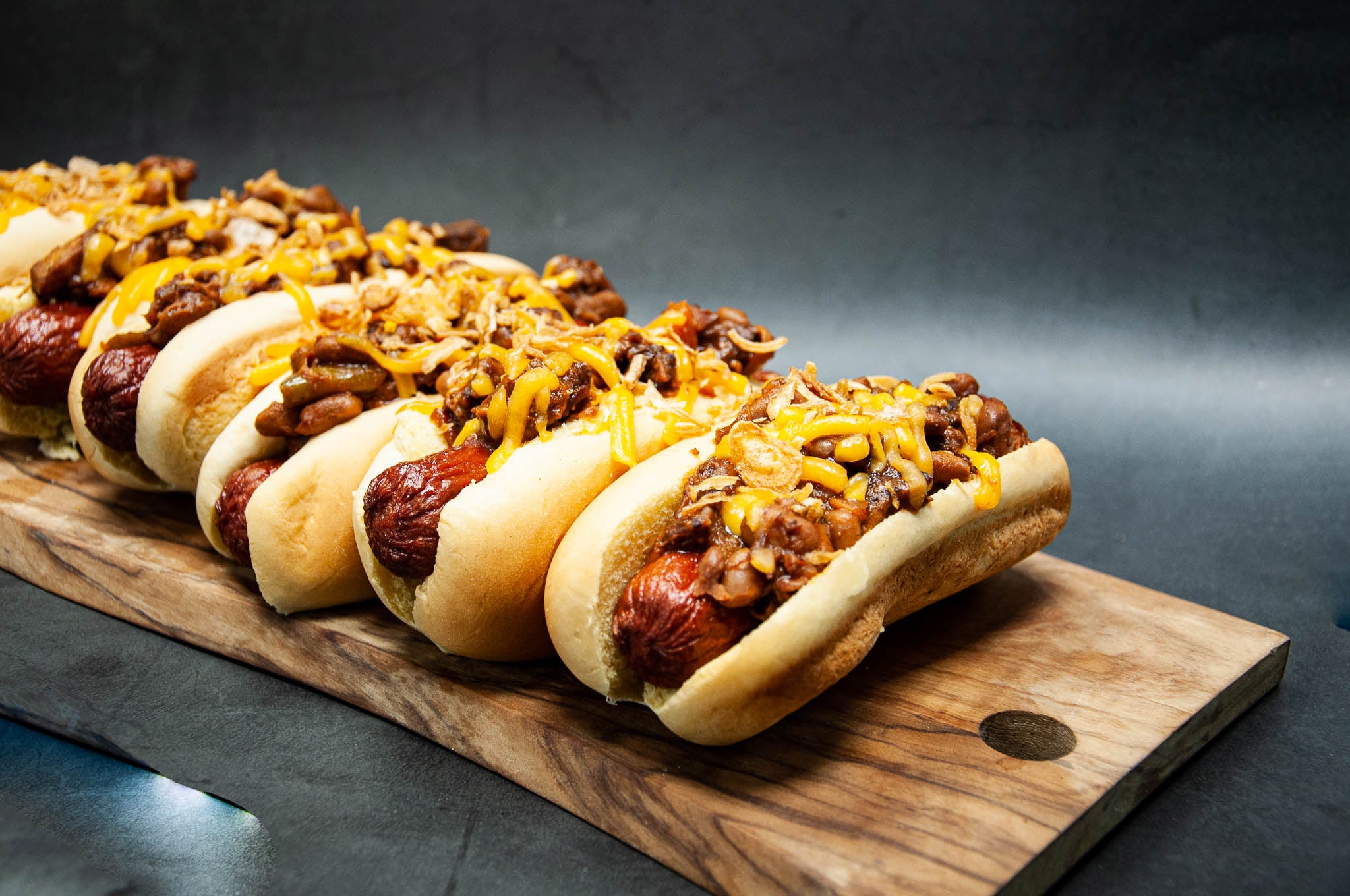 Wagyu Chili Hot Dogs Cooked