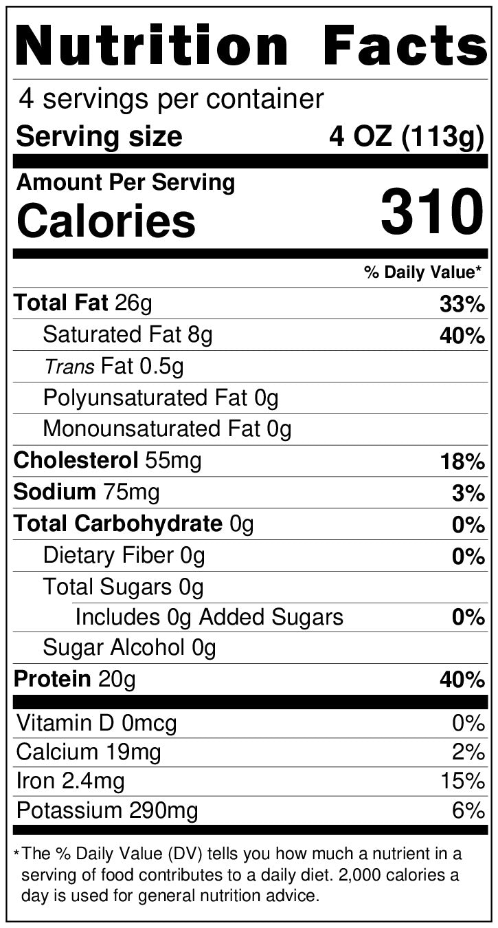NUTRITIONAL LABEL FOR 1 LB WAGYU BEEF GROUND