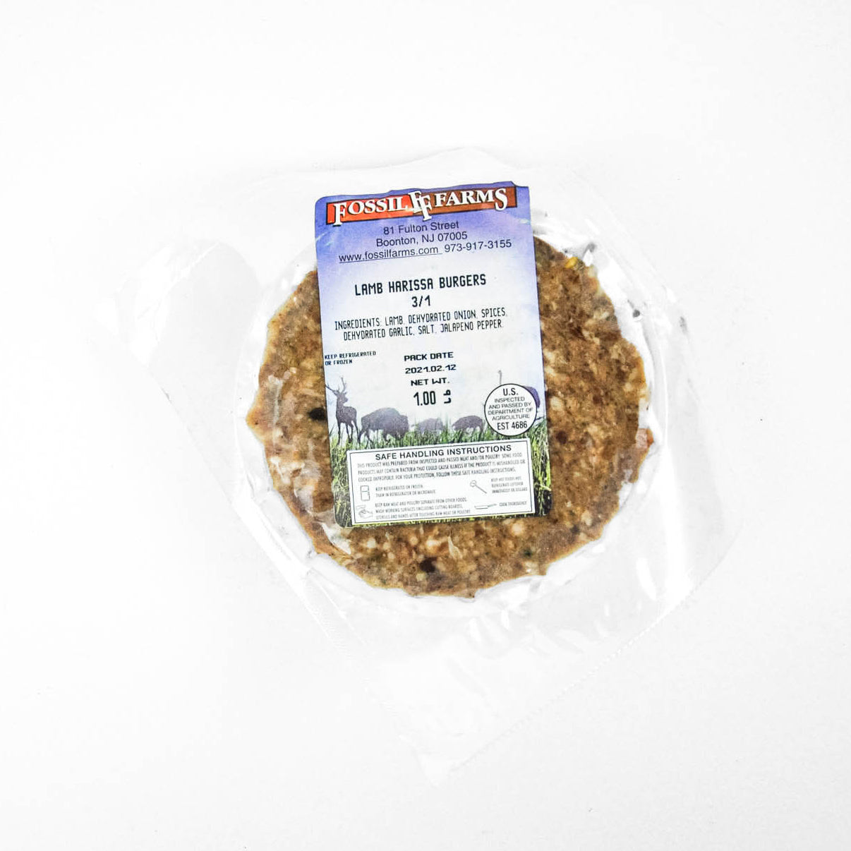 Packaged meat product with a label on a white background