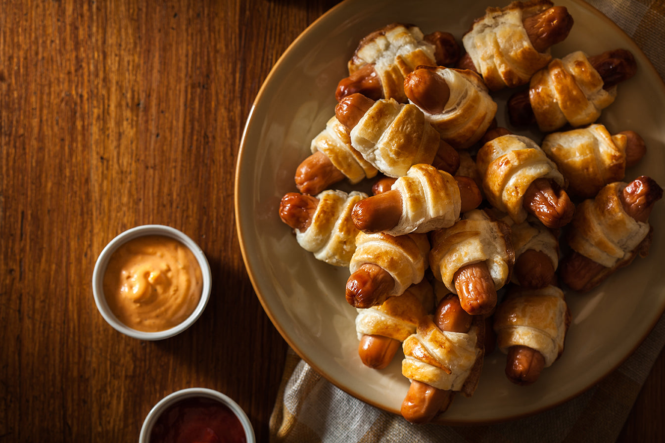 Bison Dogs in a Blanket with Honey Mustard Sauce
