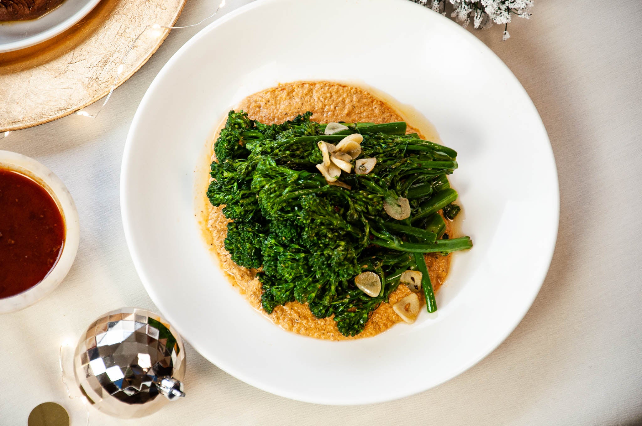 Broccolini with Romesco & Toasted Almonds