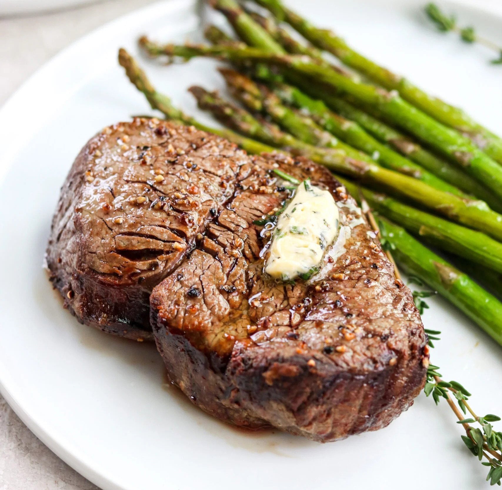 Buttery Angus Beef Filet Mignon with Roasted Asparagus