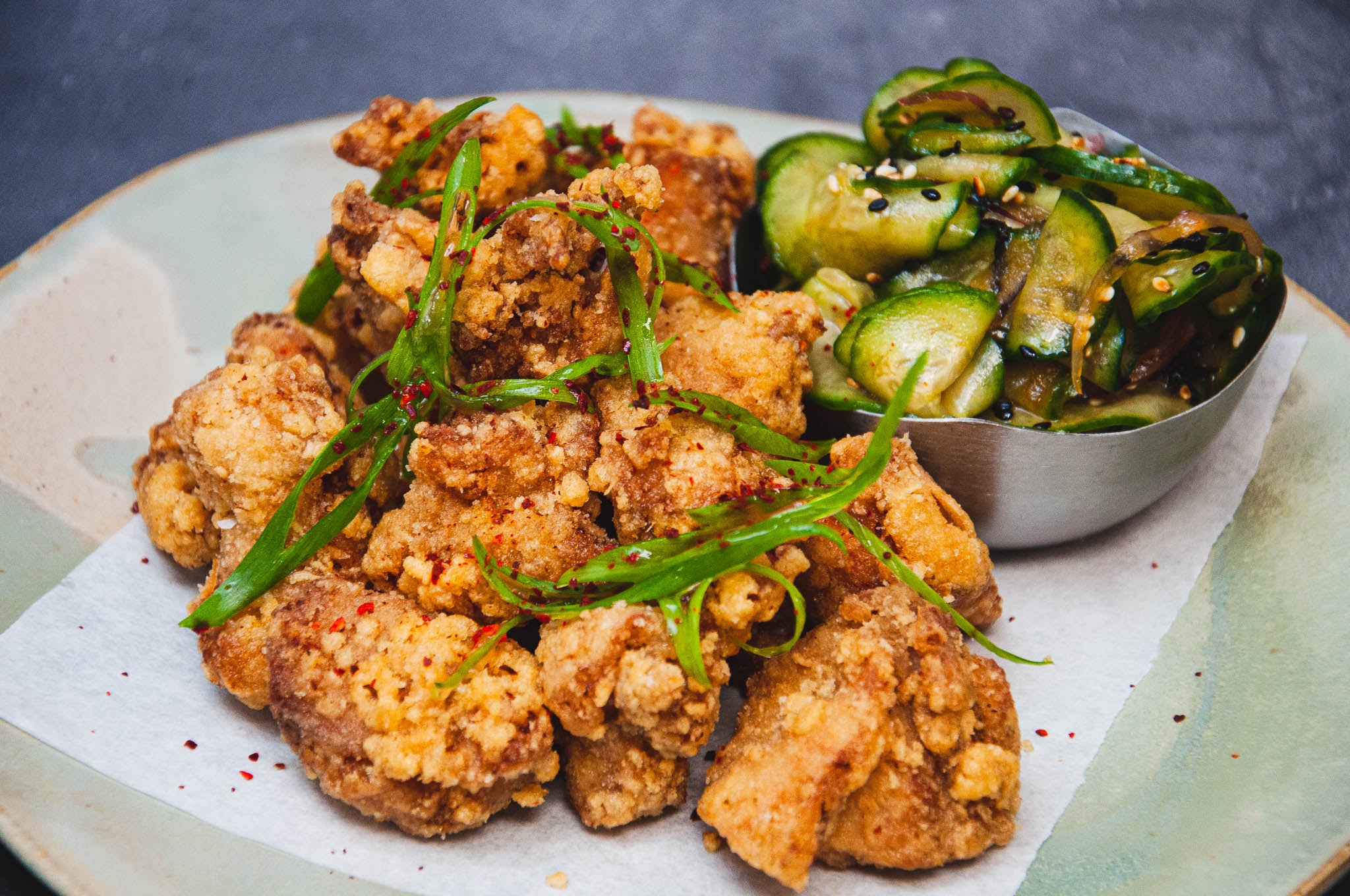 Karaage Chicken with Sesame Cucumber Salad
