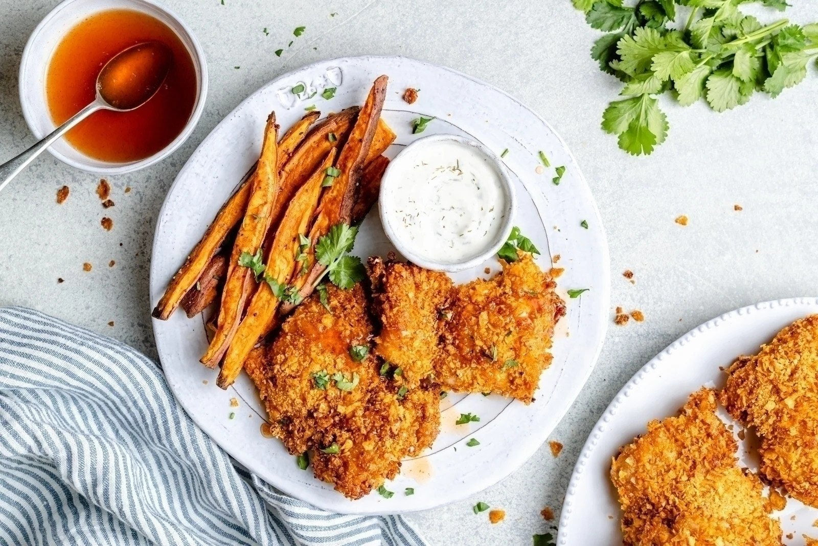 Crispy Oven-Fried Chicken with Baked Sweet Potato Fries