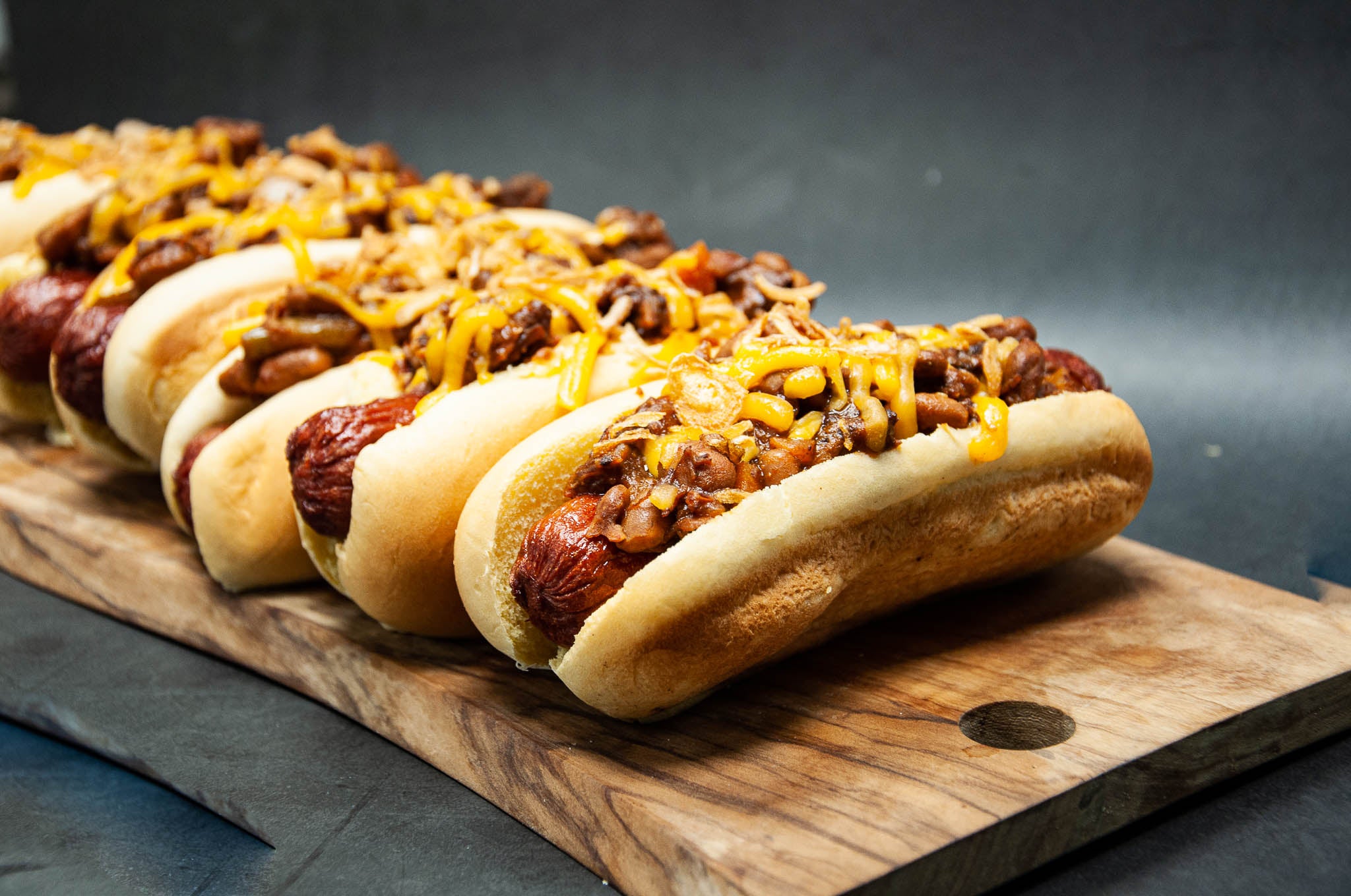 Wagyu Beef Chili Cheese Dogs