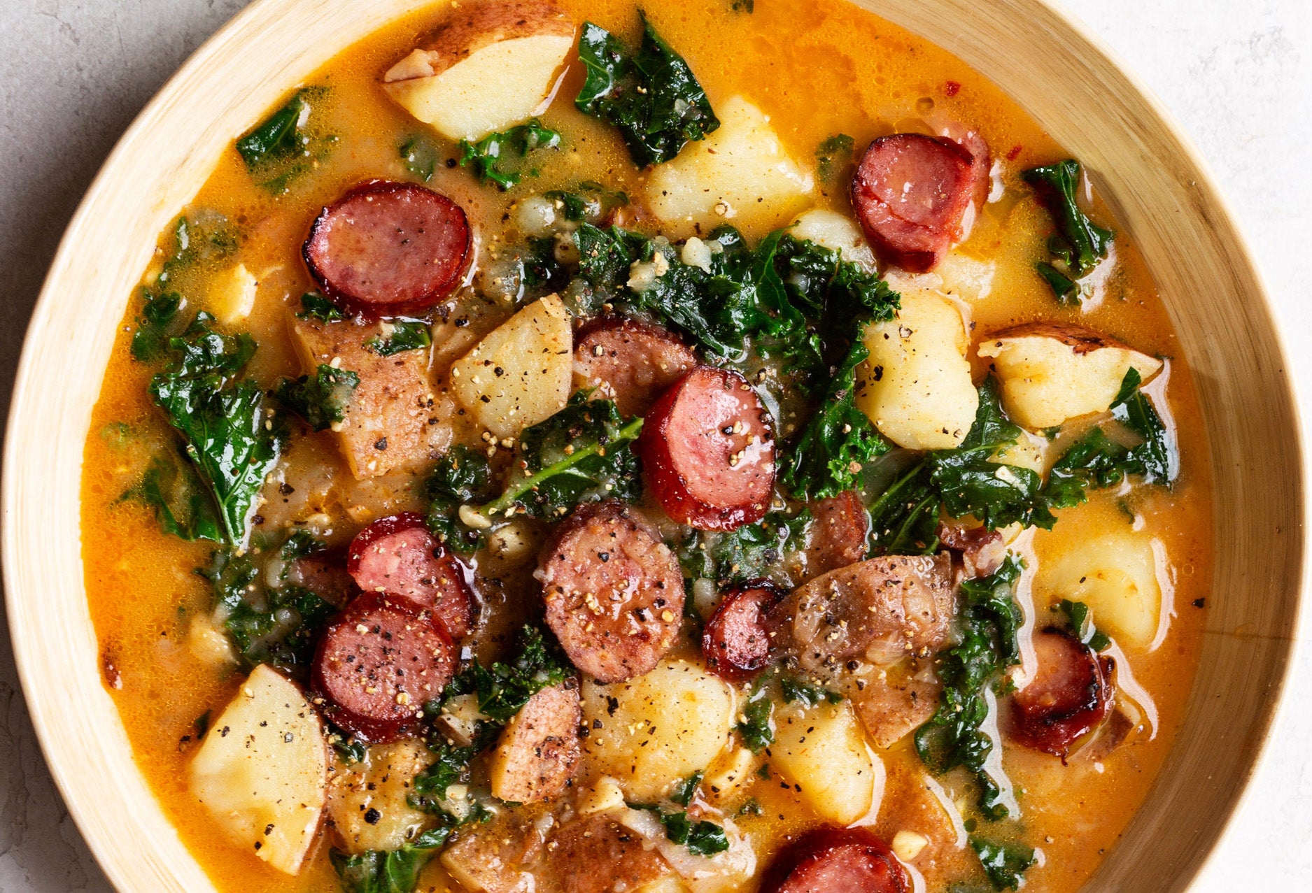 Smoked Duck Sausage & Kale Soup