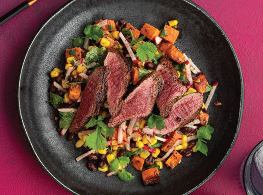 Grilled Venison Tenderloin with Roasted Sweet Potato Summer Salad