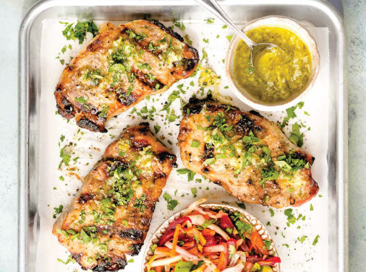 Grilled Garlic Lime Boneless Duroc Pork Chops with Beet Salad