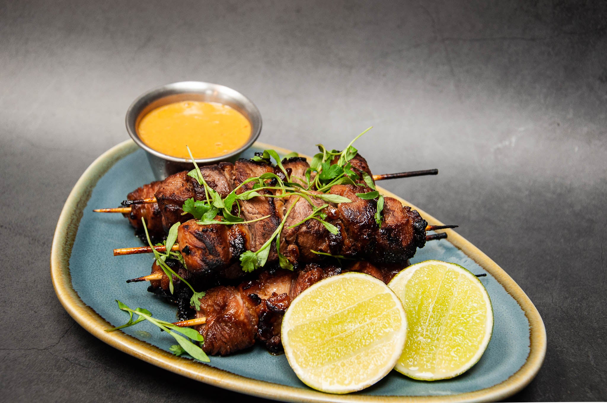 Recipe: Pekin Duck Breast Skewers with Peanut Sauce