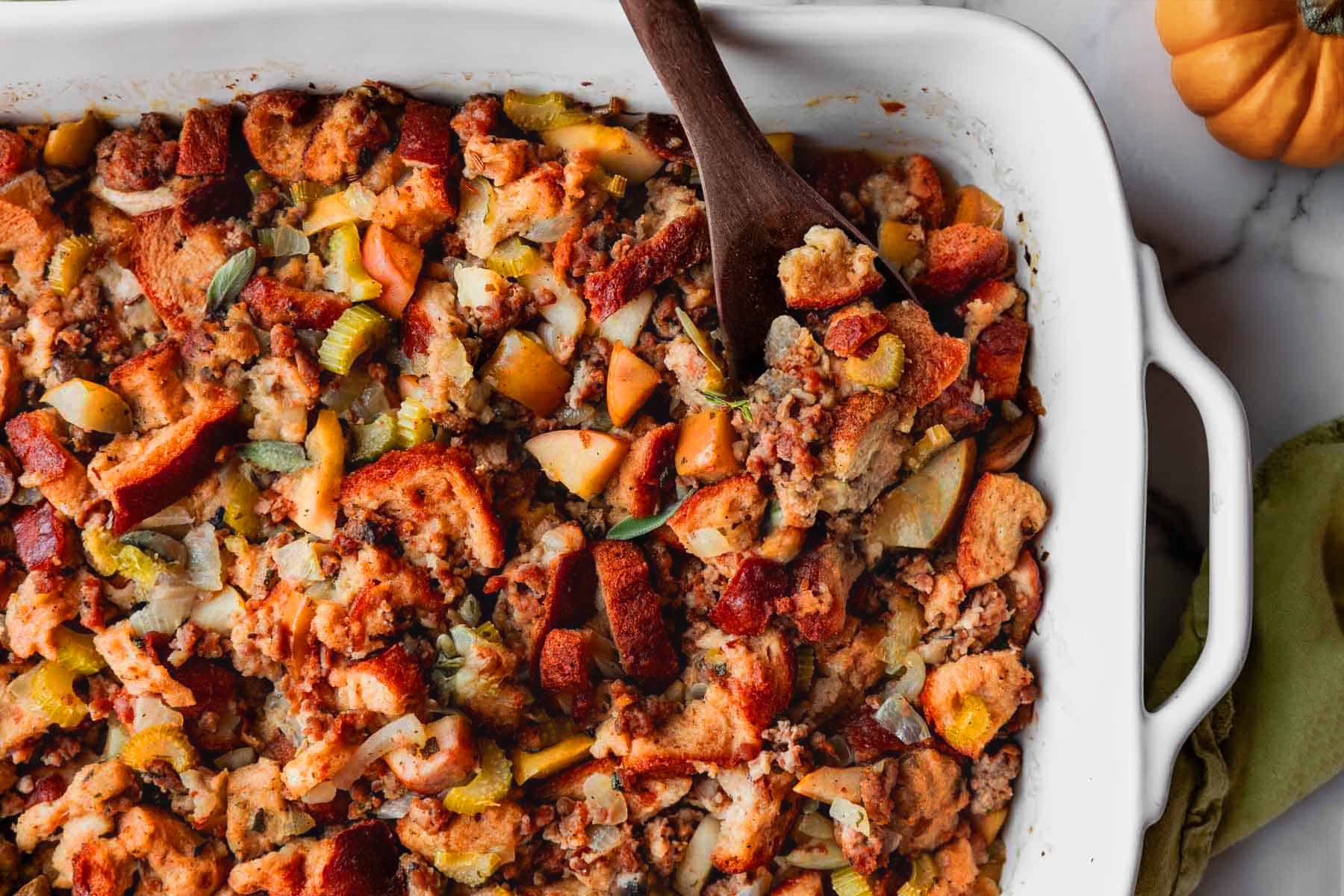 Pumpkin Stuffing with Elk Sausage with Apples & Pears