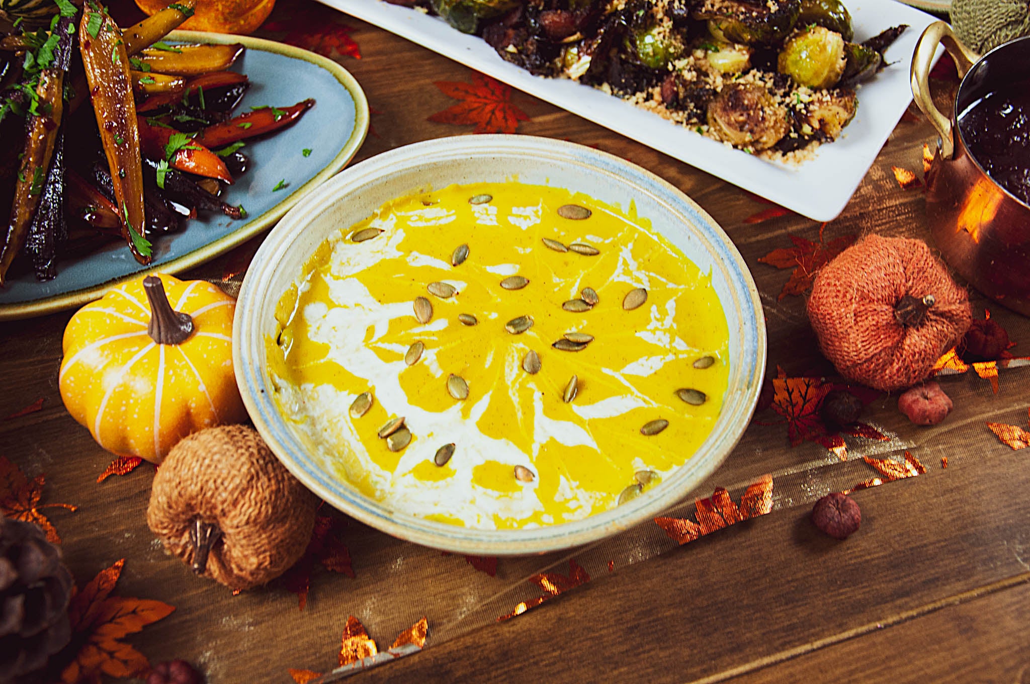 Roasted Butternut Squash & Apple Soup with Toasted Pepitas & Crème Fraîche
