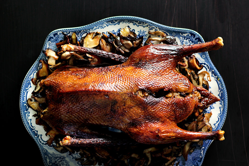 Super Crispy Roasted Goose with Wild Rice