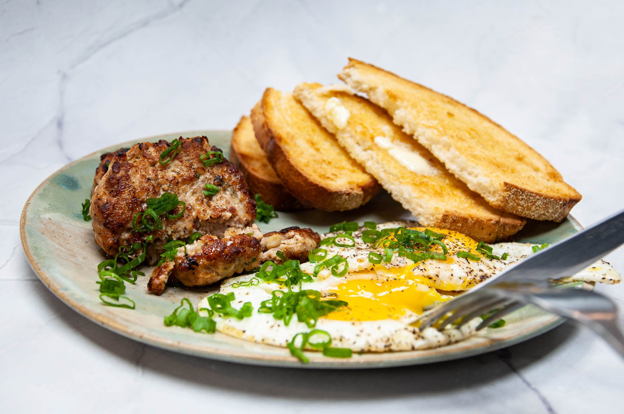 Sage Apple Turkey Breakfast Sausage Patties with Eggs & Toast