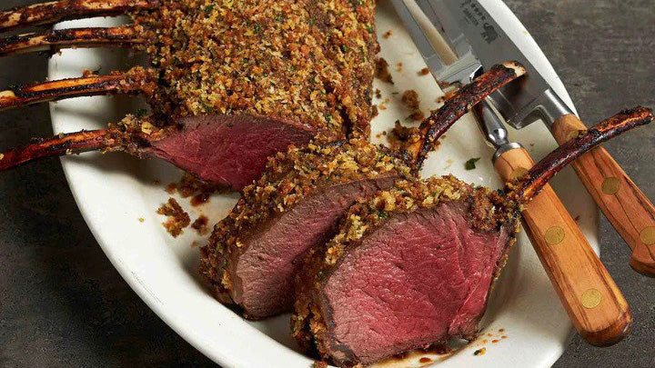 Horseradish Crusted Venison French Rack with Red Wine Dill Sauce