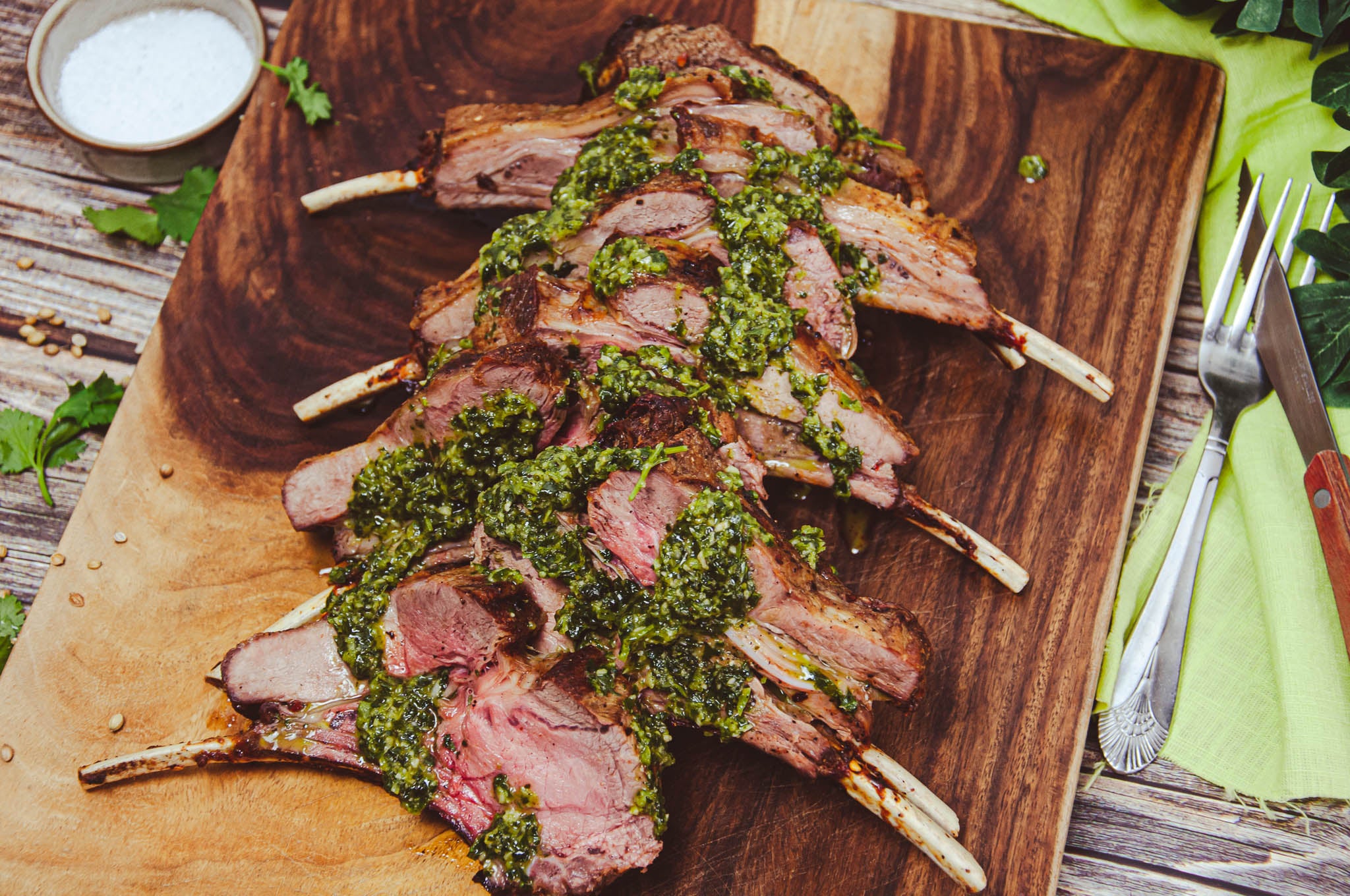 Duroc Pork Frenched Rack with Homemade Chimichurri Sauce