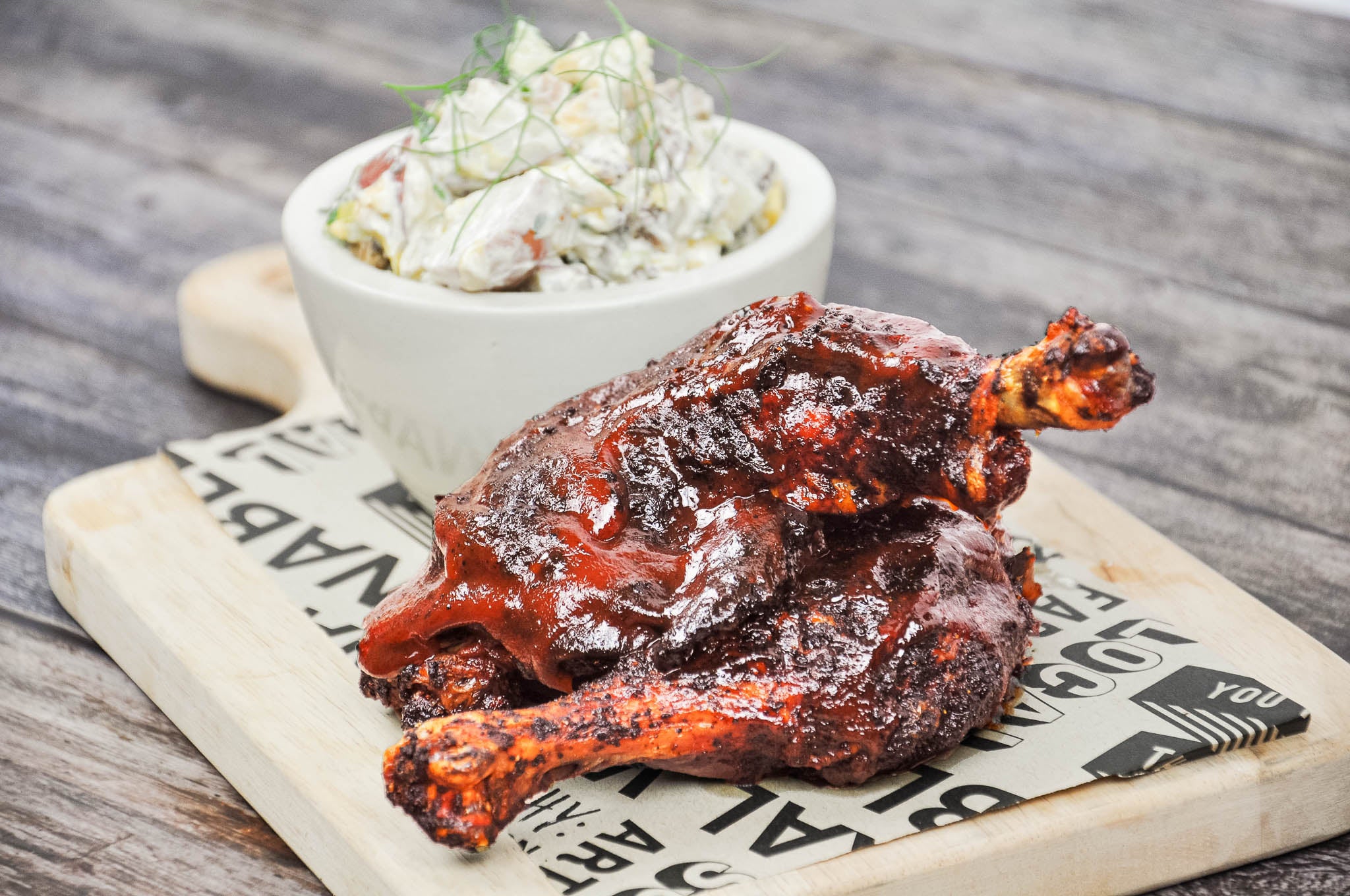 BBQ Chicken Legs with Potato Salad
