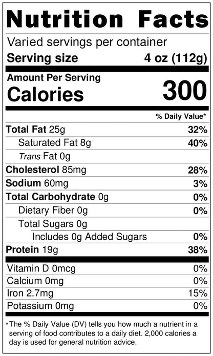 NUTRITIONAL LABEL FOR WHOLE ORVIA DUCK