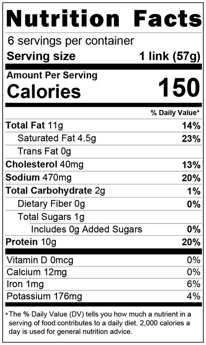 NUTRITIONAL LABEL FOR BISON HOT DOGS