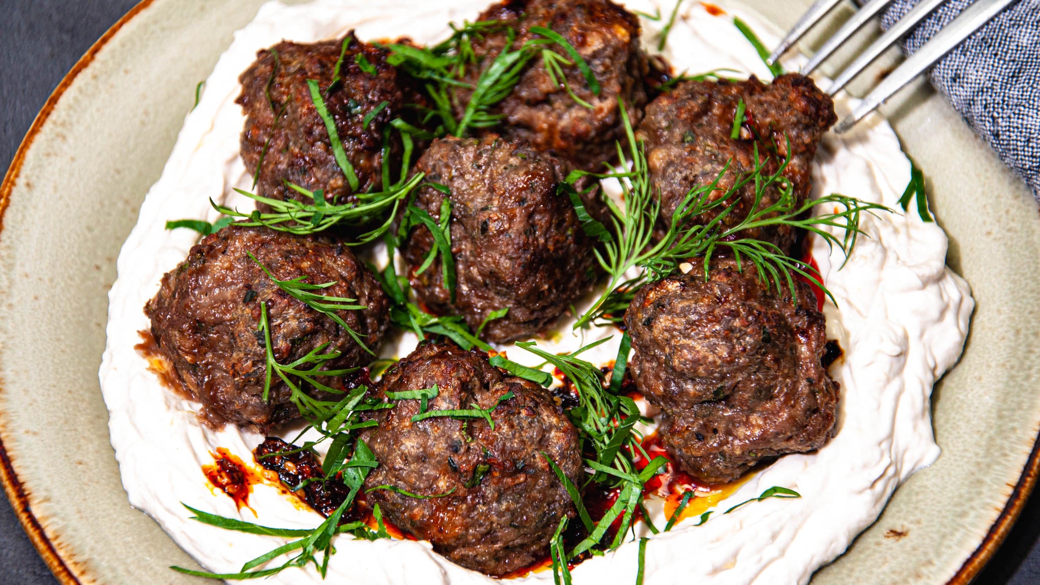 Camel Greek Meatballs Cooked Fossil Farms 