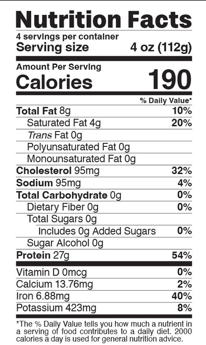 Nutrition facts label for a product with detailed calorie and nutrient information.
