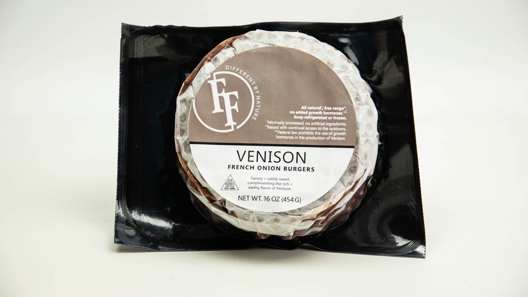 Venison French Onion Burger Packaged