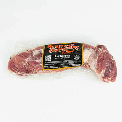 Packaged Berkshire pork on a white background with a visible label.