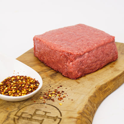 a block of ground beef