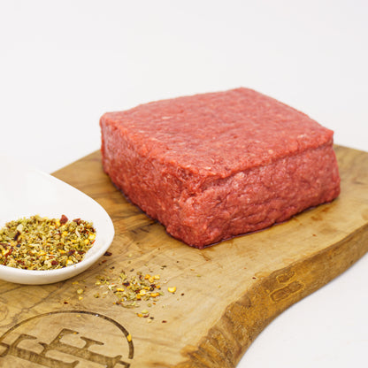 a block of raw ground beef