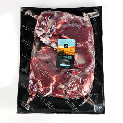 Packaged raw meat with Malleef & Co label on a white background