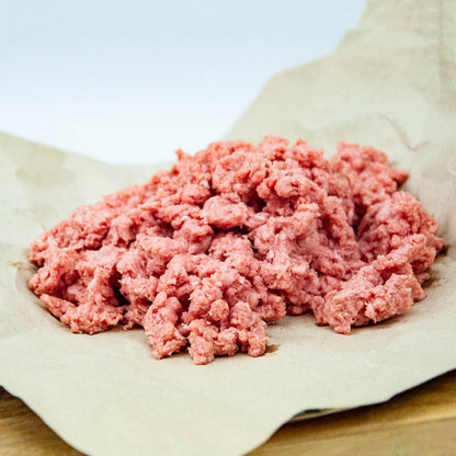 Raw ground meat on a piece of parchment paper
