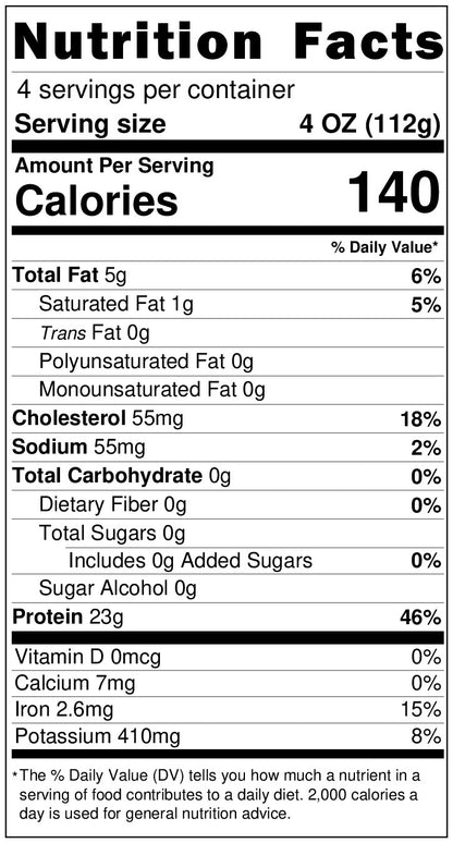 Nutrition facts label for a food product with serving size, calories, and nutritional content.