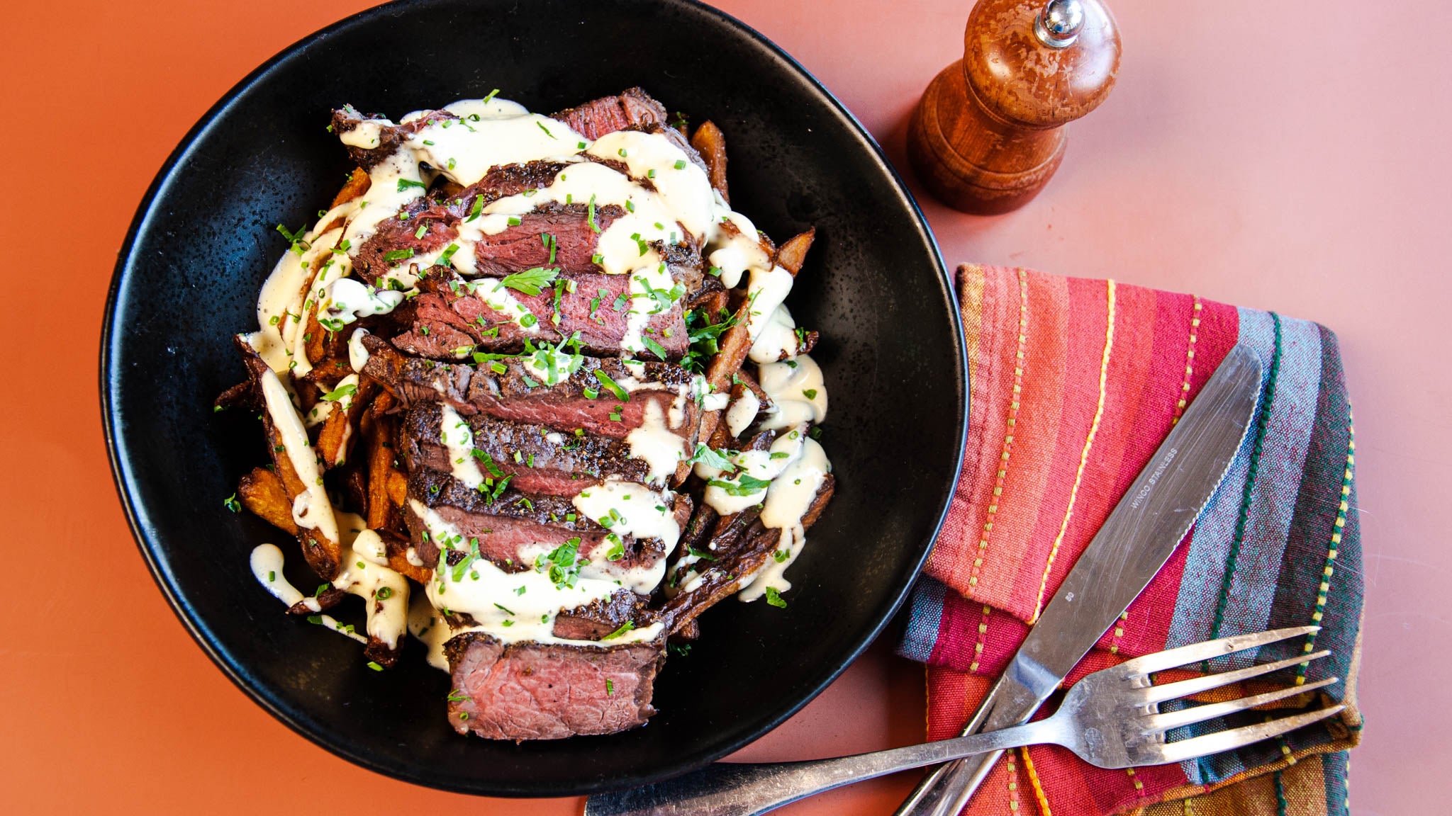 Bison Sirloin Steak With Fries Cooked 