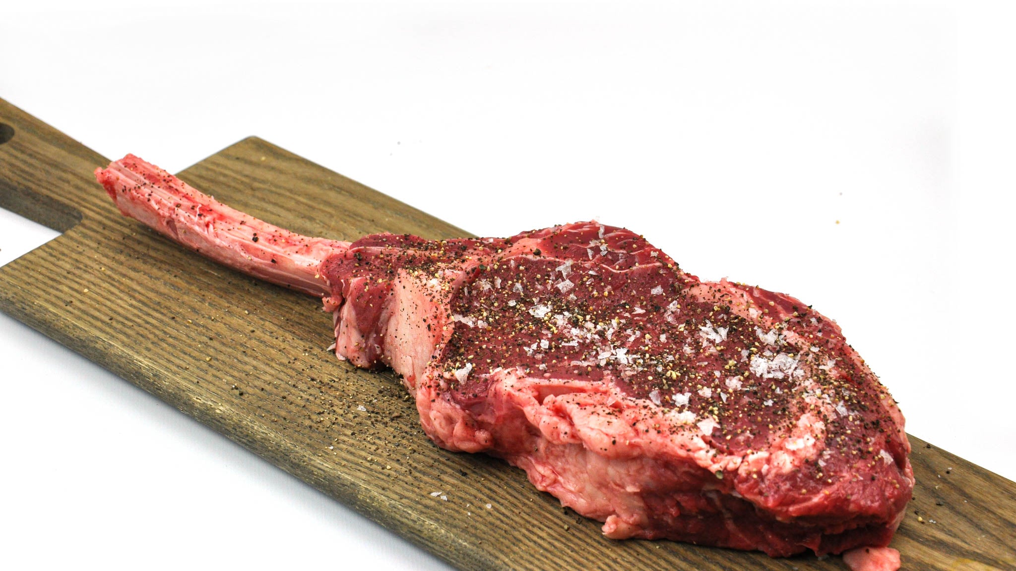Bison Tomahawk Ribeye Raw Seasoned