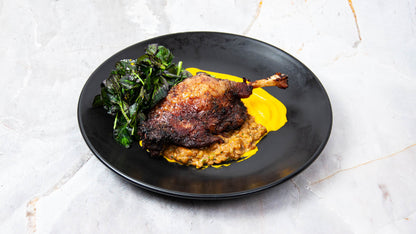 Pekin Duck Leg with Lentils with Carrot Puree