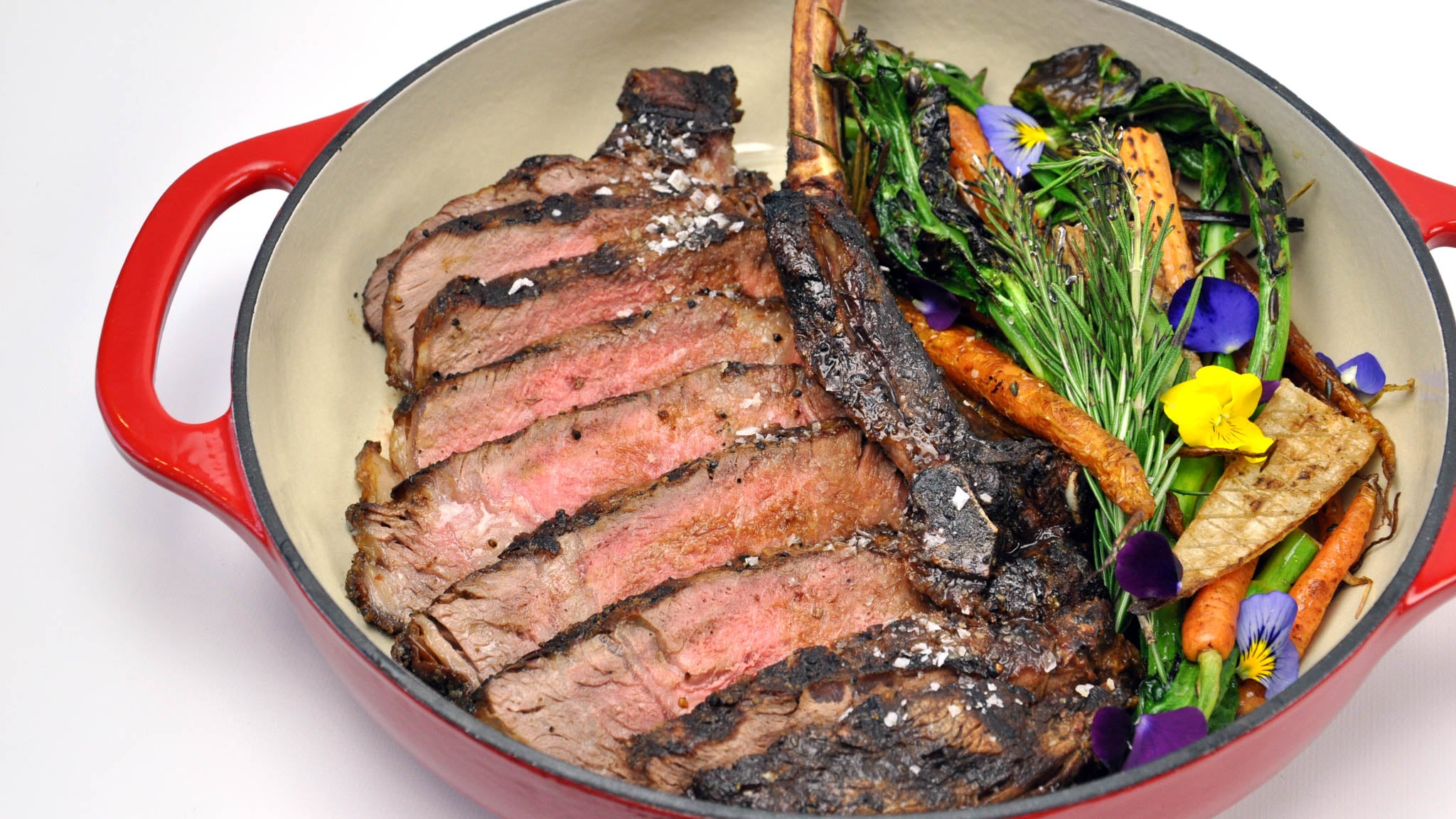 Piedmontese Tomahawk Beef Steak with Green Salad Cooked
