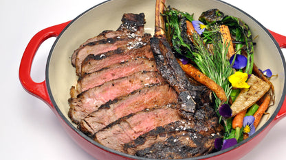 Piedmontese Tomahawk Beef Steak with Green Salad Cooked