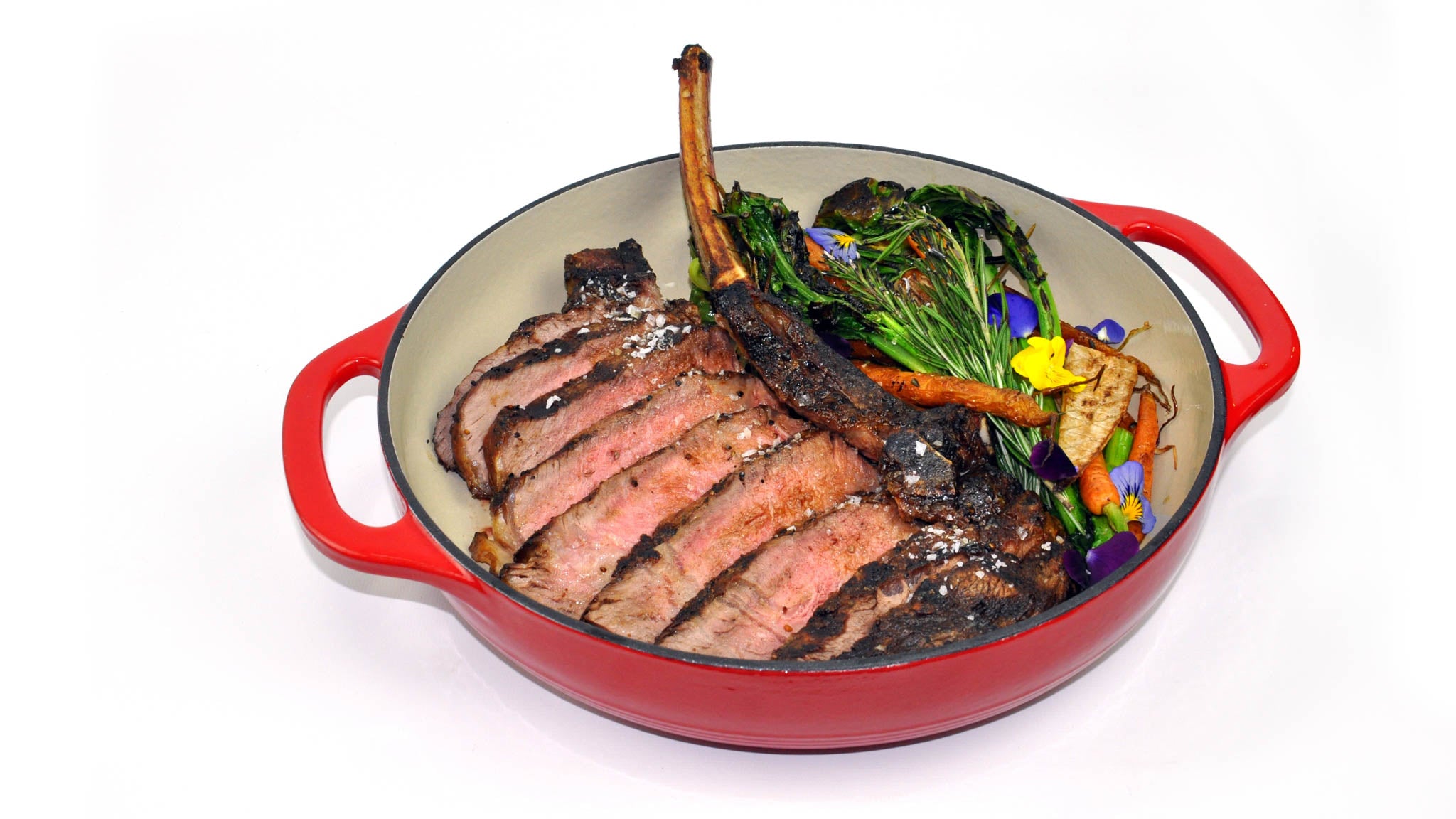 Piedmontese Tomahawk Beef Steak with Salad Cooked