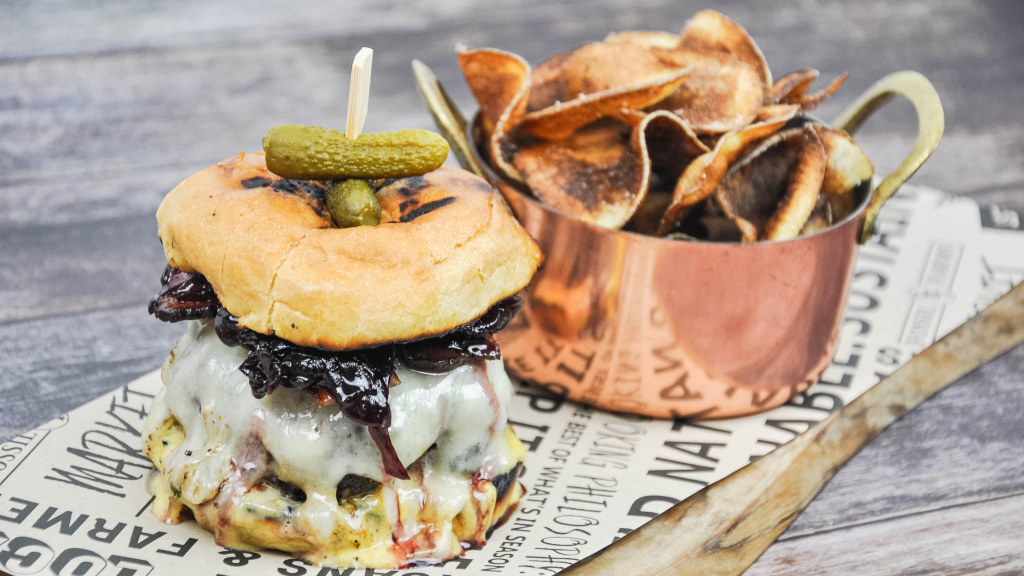 Wagyu Beef Burger with Berkshire Pork Bacon Cooked Fossil Farms
